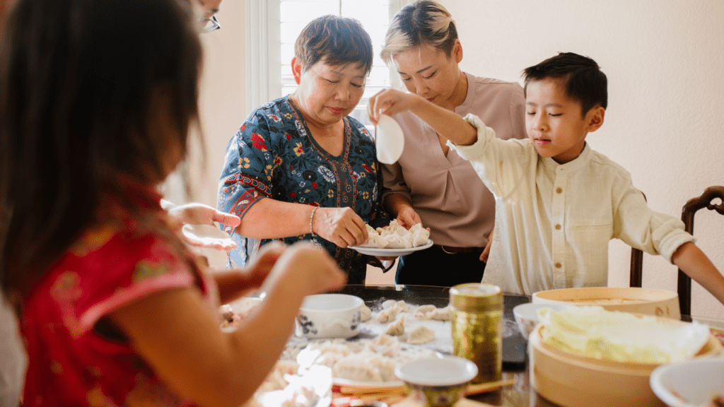 A family eating together at the dinner table