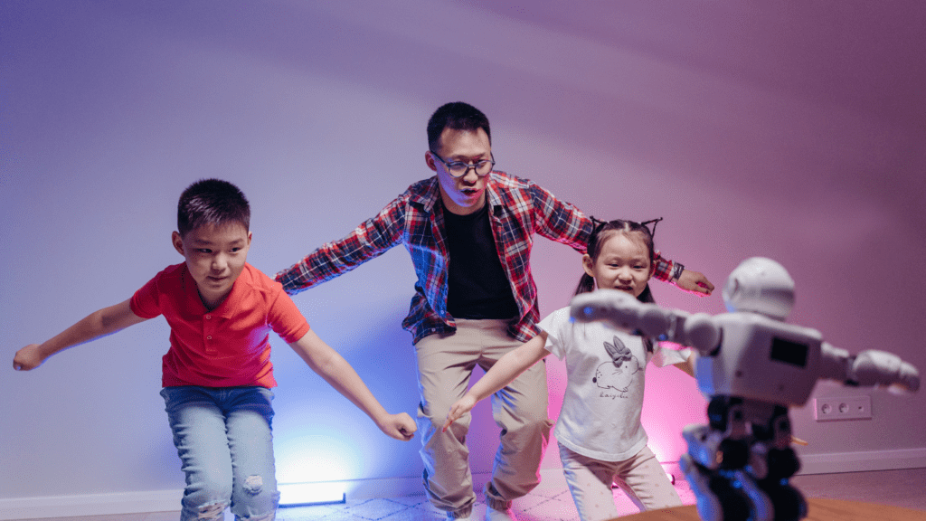 A family having fun in their living room