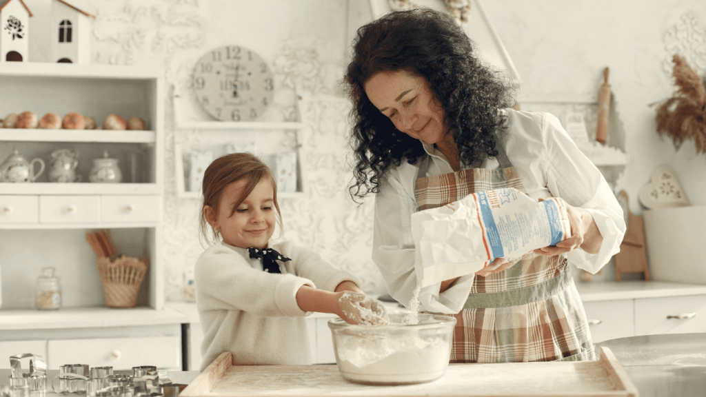 A woman and her daughter in the kitchen