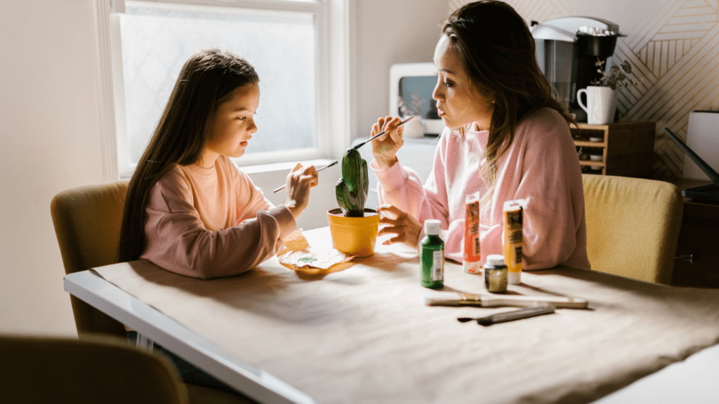 mother and child talking