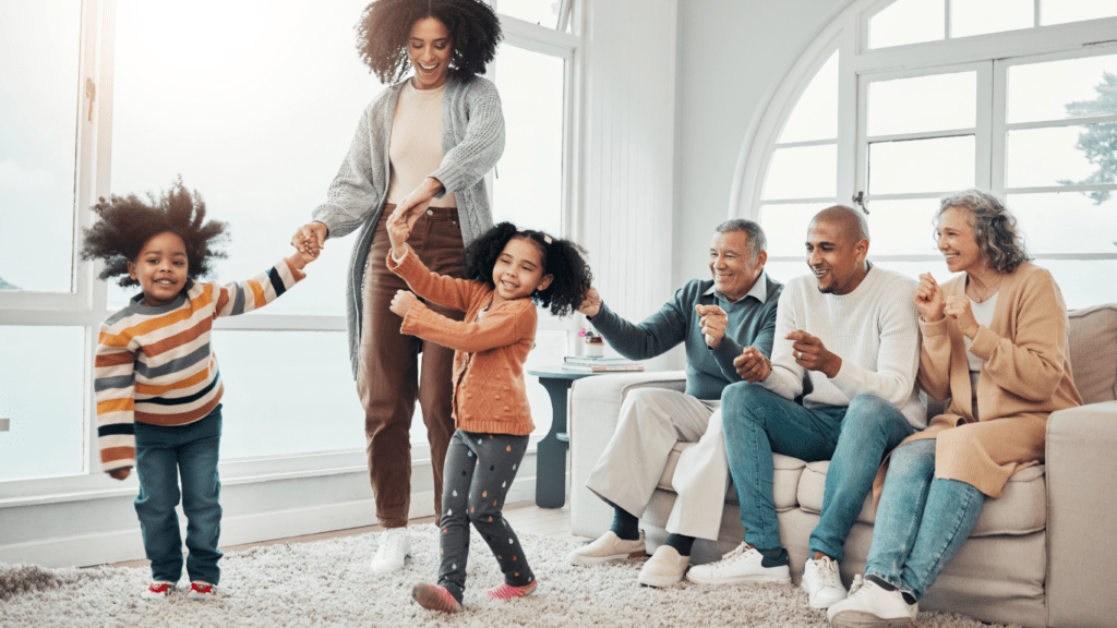 A family having fun in their living room