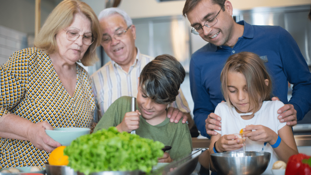 Two children preparing food in the kitchen